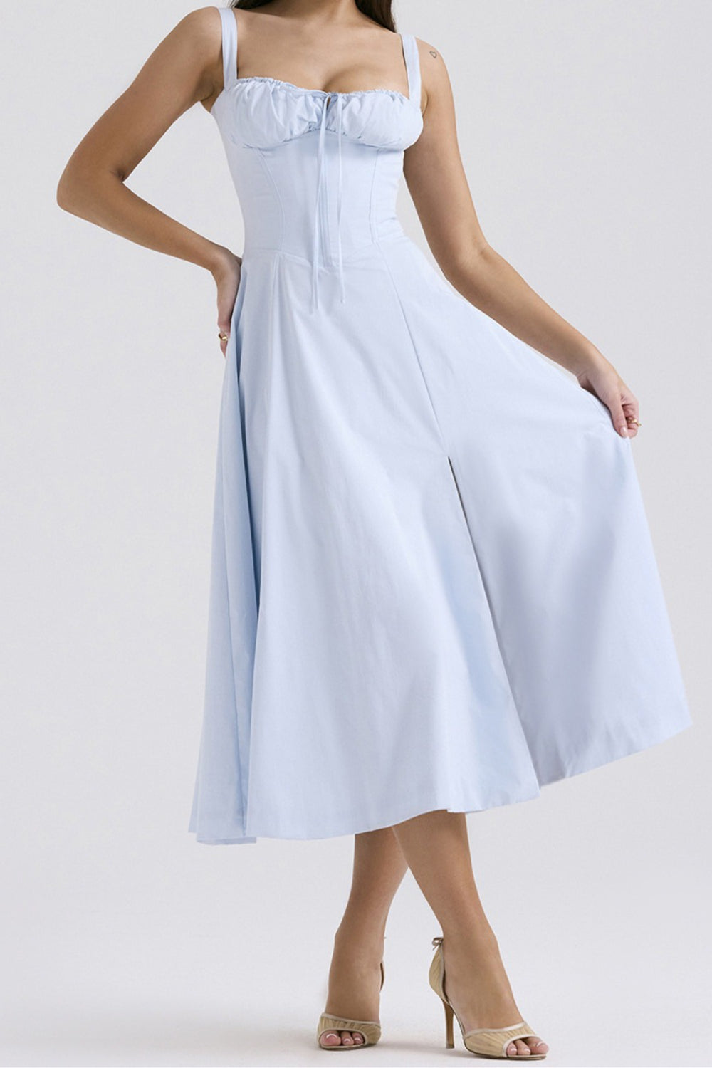 Side Slit Spaghetti Strap Romantic Prom Dress