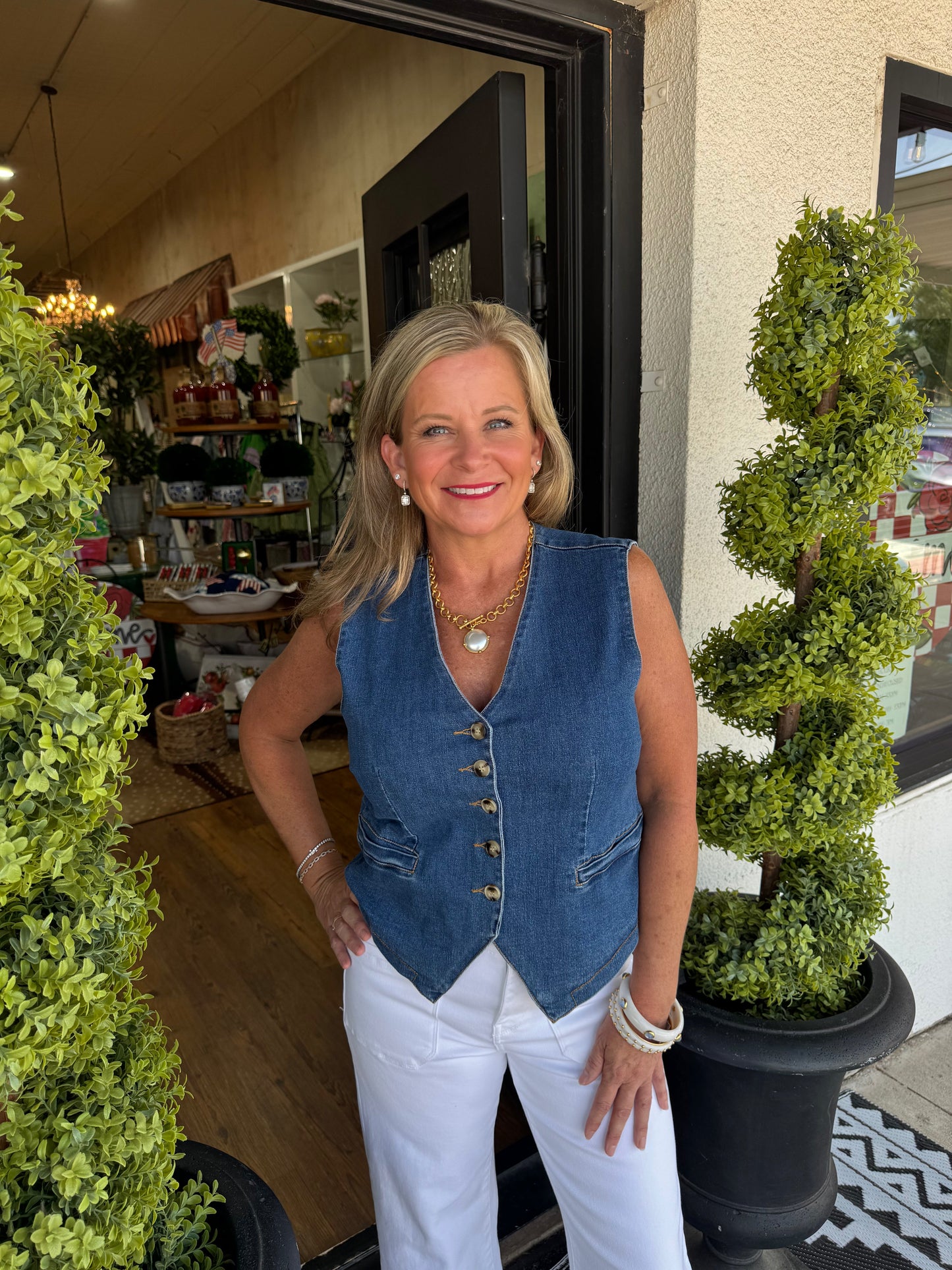 Deana Vest Top - Dark Denim