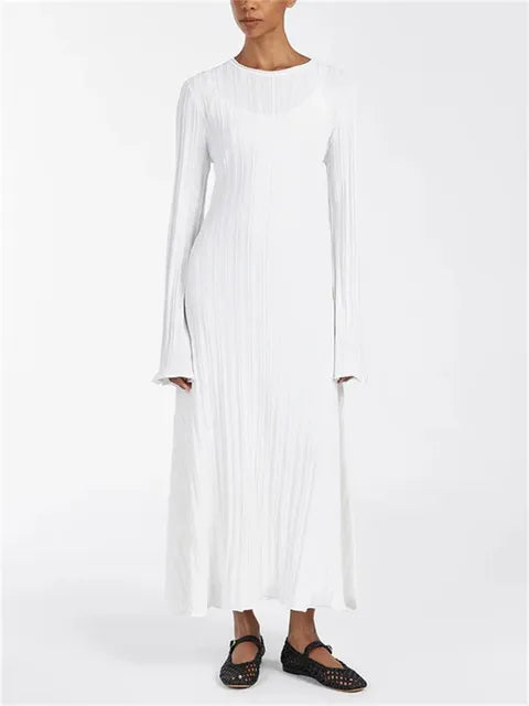 Knitwear Fashion Loose Maxi Dress Women Lace-Up High Waist Ribbed Long Sleeve Party Dress Female Knit Bandage Long Dress