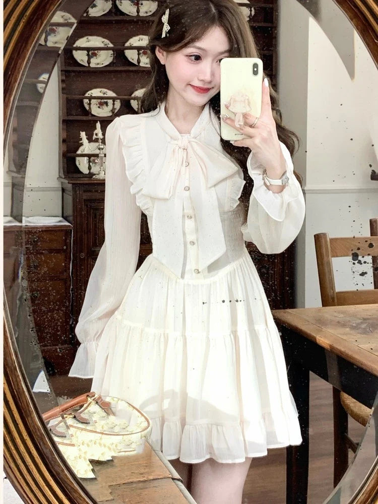 Elegant Chiffon Short Dresses for Women Flare Sleeves Ruffles A-line Birthday Party Dress Korean Fashion One Piece Vestido New