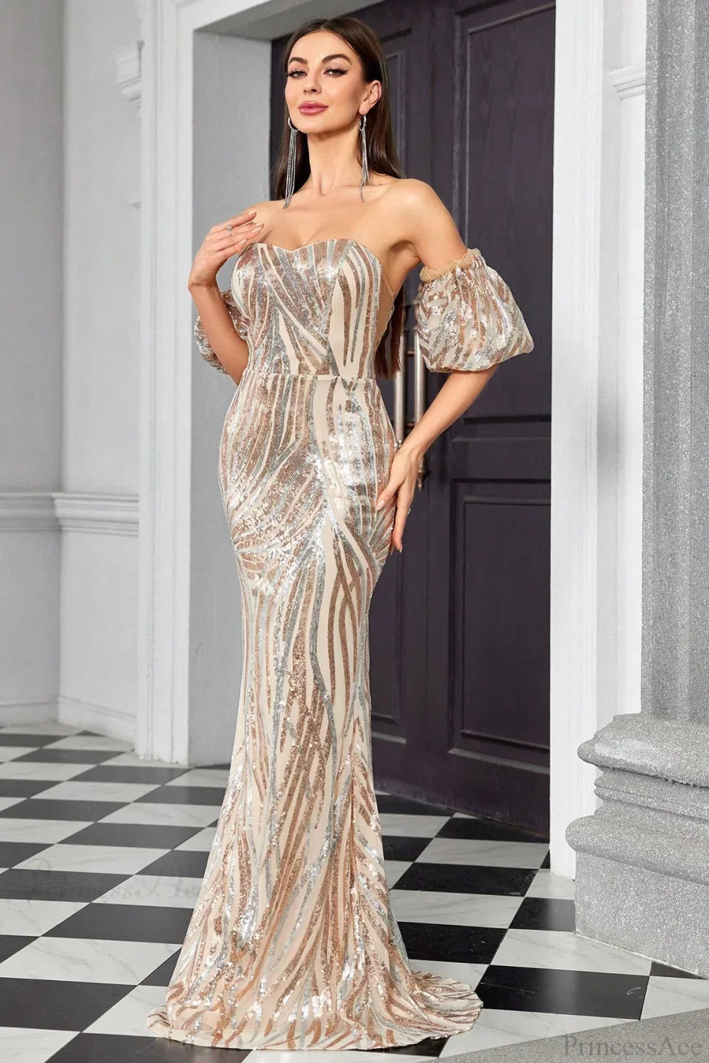 Elegant Sequin Fitted Mermaid Evening Dress