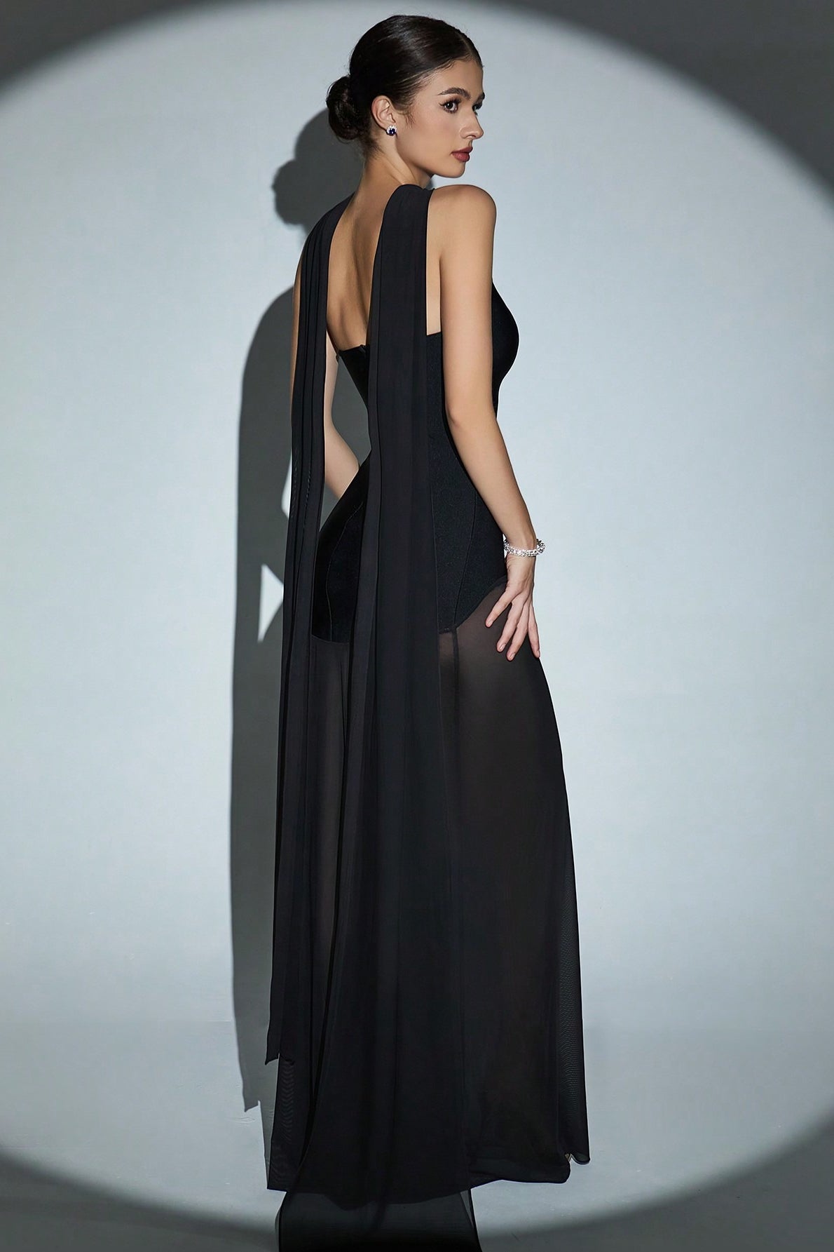 Draped Tie Sexy Mesh Patch Tube Prom Dress