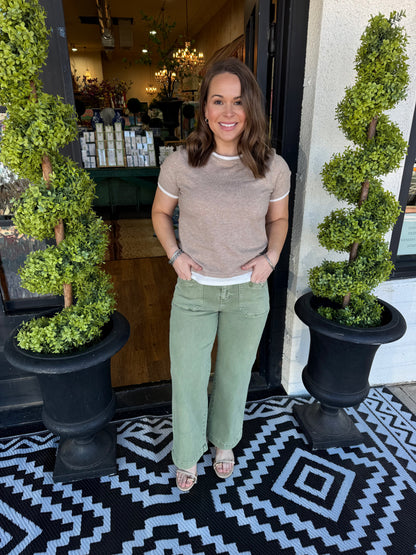 Super High Wide Cropped Pant - Faded Green