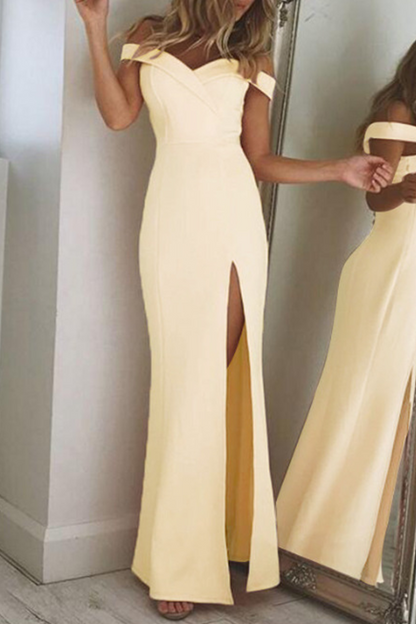 Elegant Solid Backless High Opening Off the Shoulder Irregular Dress Dresses(5 Colors)