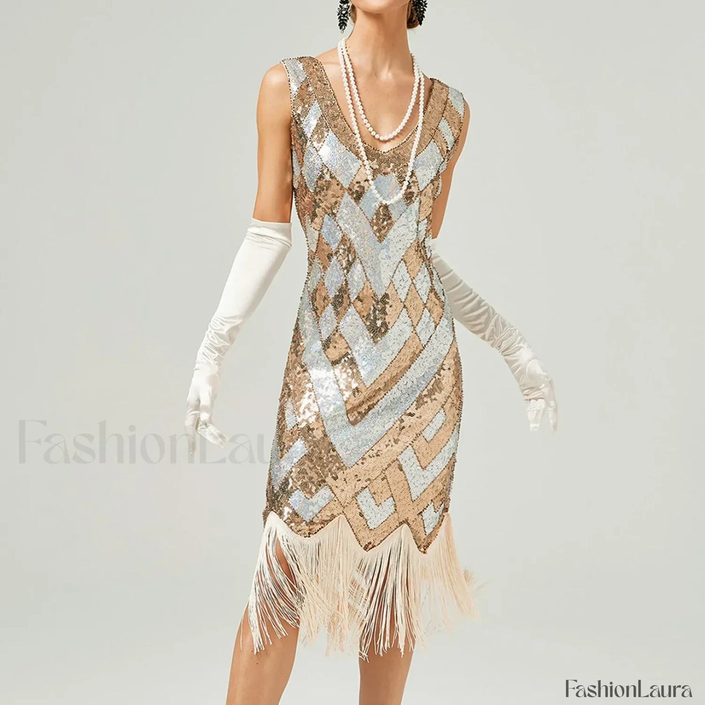 1920s Vintage Flapper Great Gatsby Party V-Neck Sleeveless Sequin Beaded Tassel Sun Vestidos Prom Dress