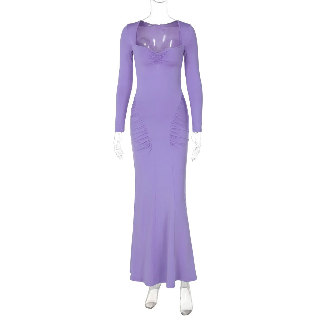 2025 Elegant Long Sleeve Party Dresses Sexy High Waist Slim Fit Women’s Evening Dress Fashion Solid Color Pleated Long Dresses