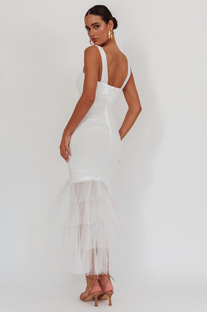 Mesh Insert Sexy Spaghetti Strap Ruched Prom Dress