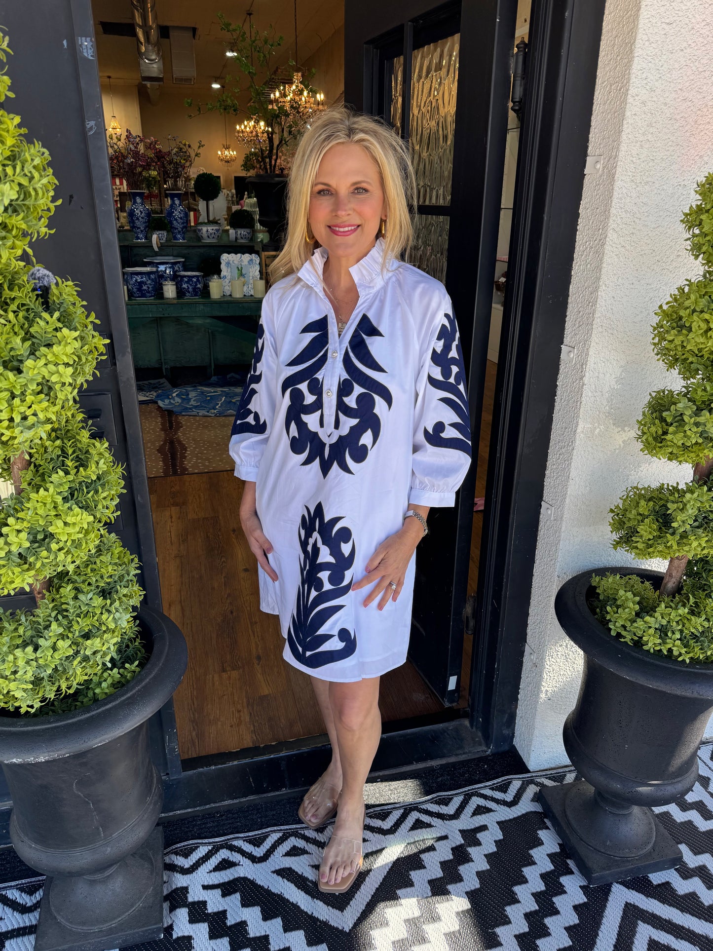Leah Dress - Off White/Navy