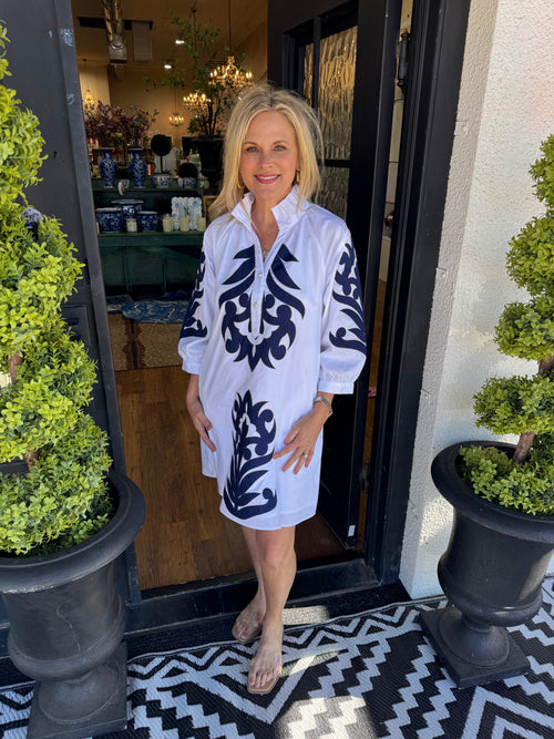 Leah Dress - Off White/Navy