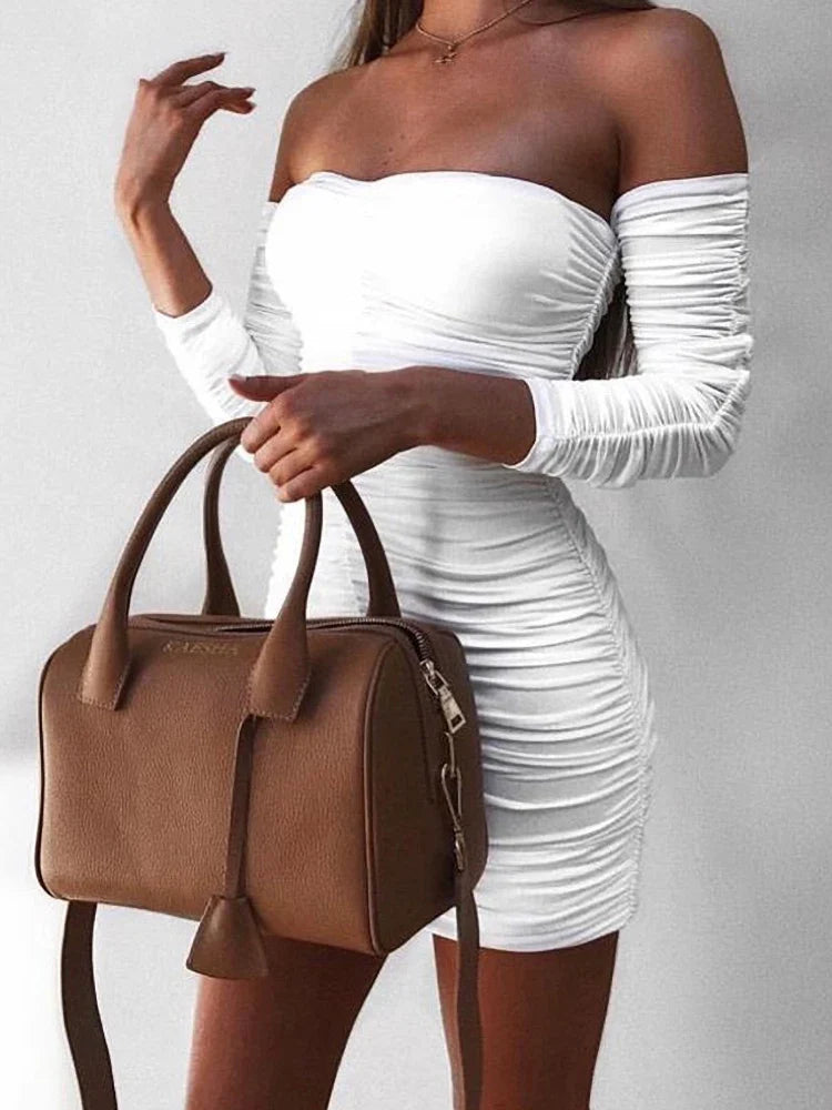 Women Autumn Winter Bandage Dress Women  Sexy Off Shoulder Long Sleeve Slim Elastic Bodycon Party Dresses Vestidos