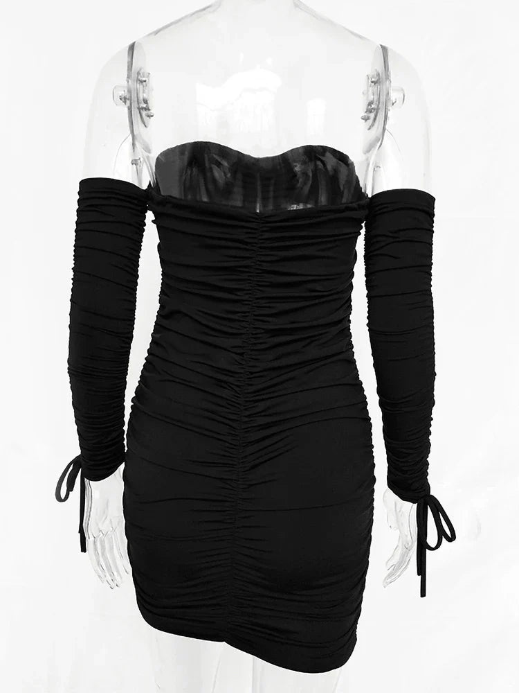 Women Autumn Winter Bandage Dress Women  Sexy Off Shoulder Long Sleeve Slim Elastic Bodycon Party Dresses Vestidos