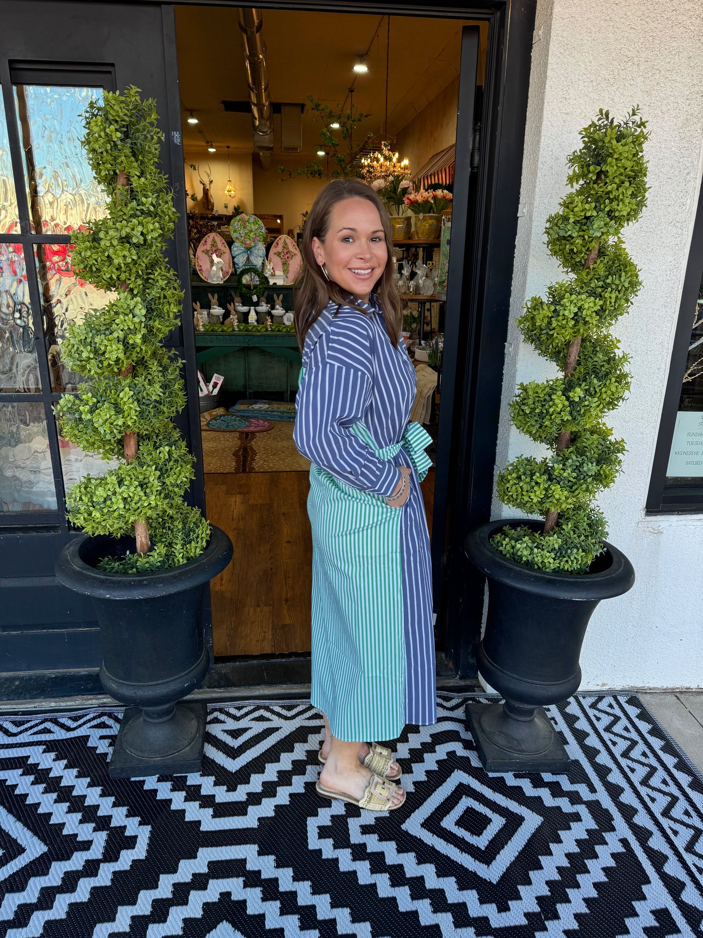 Caryn Lawn Libby Stripe Dress Navy