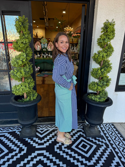 Caryn Lawn Libby Stripe Dress Navy