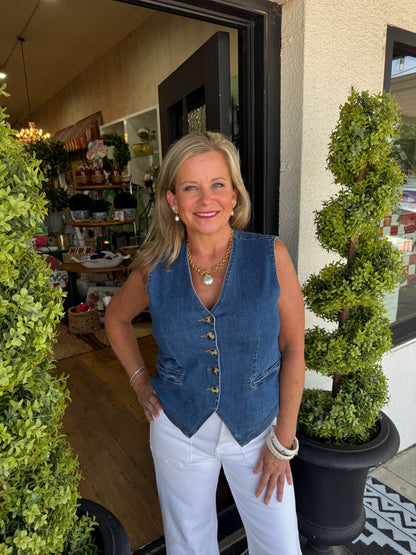Deana Vest Top - Dark Denim