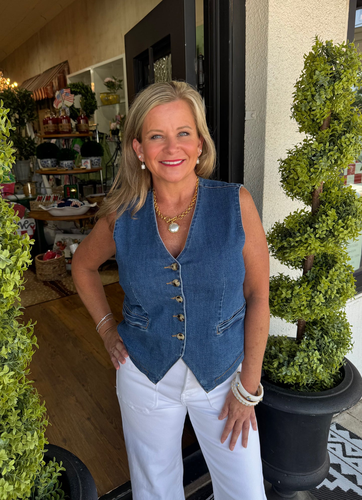 Deana Vest Top - Dark Denim