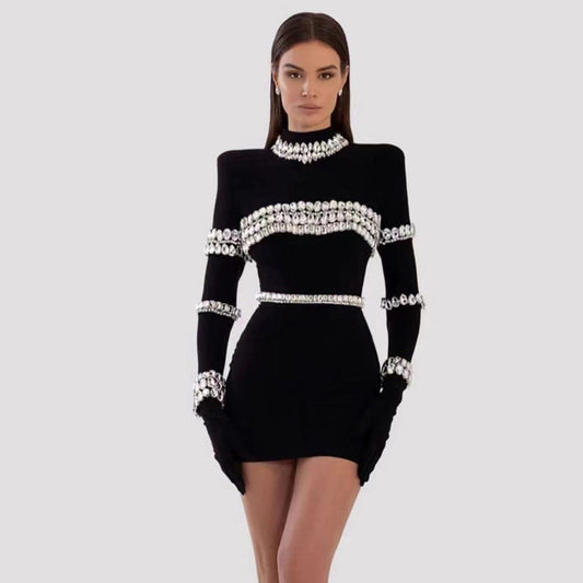 Rhinestone Bandage One Piece Dress Elegant Bodycon Sheath Ladies Party Dress