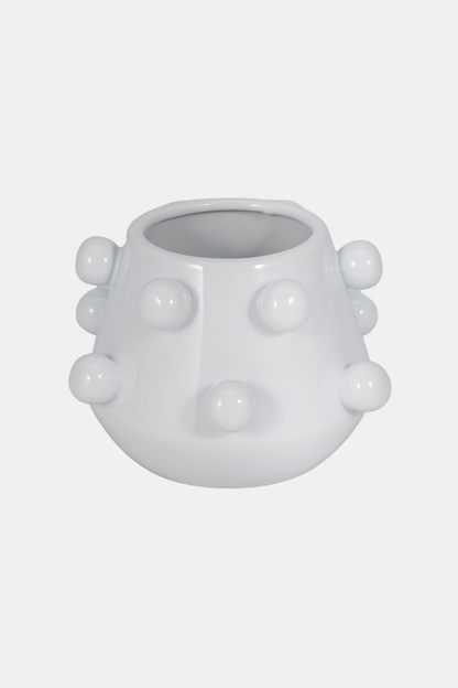 Decorative Planter - White Ceramic Tapered Bubble