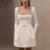 Velvet Square Collar Beading Long Sleeve Dress Women High Waist Slim A-line Party Dresses  Lady Christmas Evening Gowns New