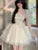 Elegant Mesh Layered Ruffles A-line Short Dresses for Women Square Collar Princess Birthday Party Dress Gown One Piece Vestido