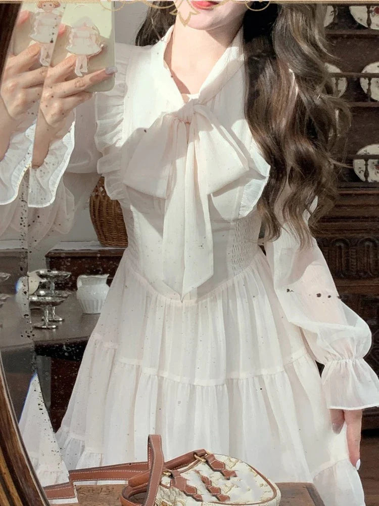 Elegant Chiffon Short Dresses for Women Flare Sleeves Ruffles A-line Birthday Party Dress Korean Fashion One Piece Vestido New