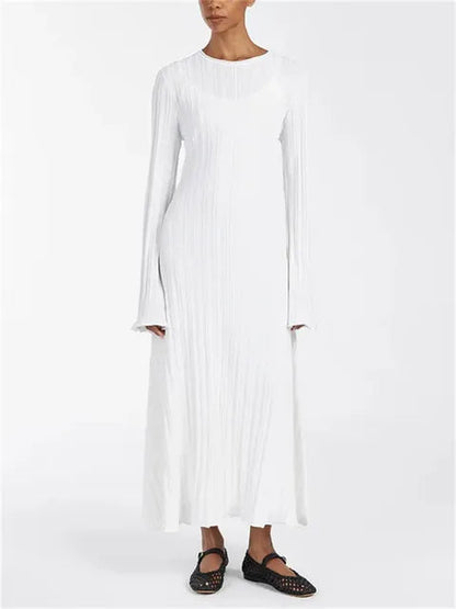 Knitwear Fashion Loose Maxi Dress Women Lace-Up High Waist Ribbed Long Sleeve Party Dress Female Knit Bandage Long Dress