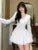 Elegant White Short Dresses for Women Lace Ruffles V-neck A-line Birthday Party Dress Korean Korean Y2K One Piece Mini Vestido