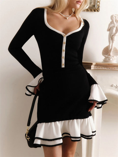 Ruffled Backless Tee Bow Mini Dress Female Slim High Waist Fashion Elegant Party Dress Commute Clothes Summer Dress 2025