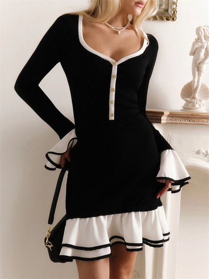 Ruffled Backless Tee Bow Mini Dress Female Slim High Waist Fashion Elegant Party Dress Commute Clothes Summer Dress 2025