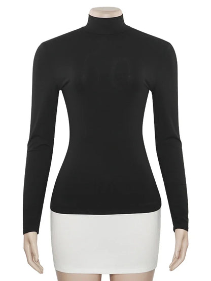 Turtleneck Splice Long Sleeve Mini Dress Women’s Fashion Contrast Color Bodycon Sexy Dresses Autumn New Club Party Dress