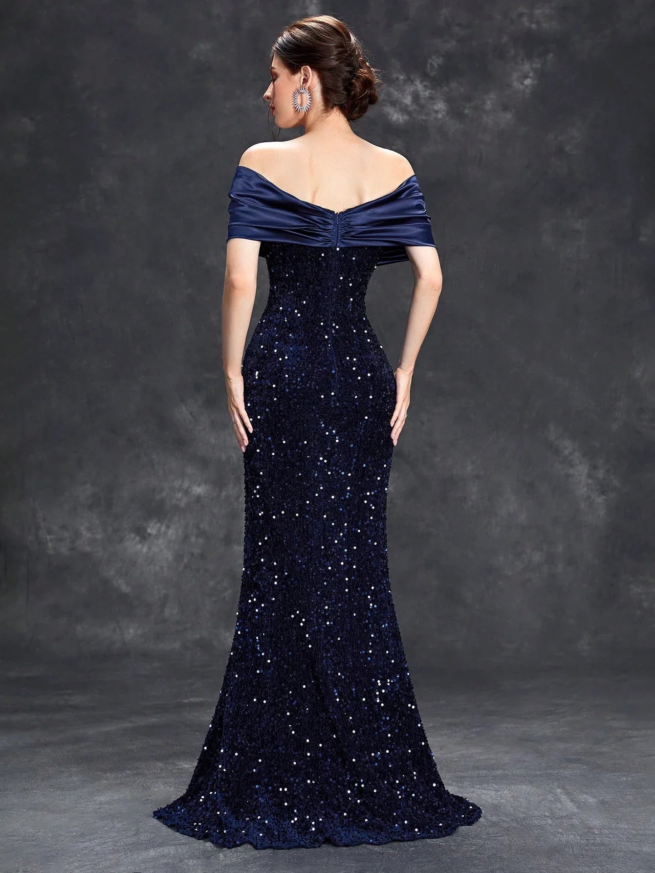 Line neck pleated tint sequin velvet fishtail Dress Evening Gown Ball dress Party dress Bridesmaid dress
