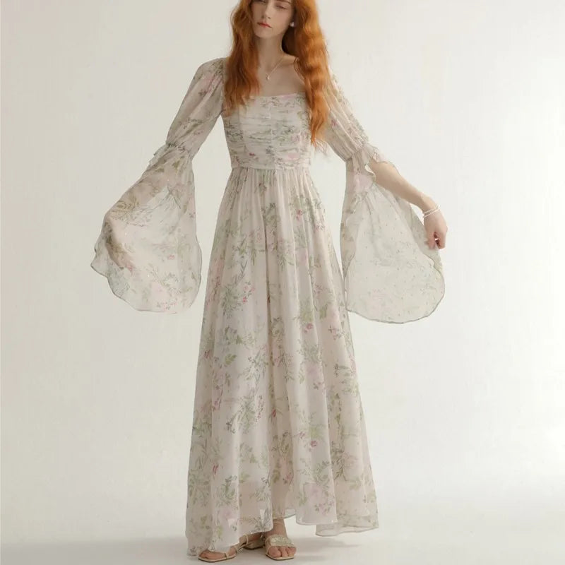 French Vintage Princess Long Dresses Women  Autumn New A-line Elegant Casual Evening Party Dress One Piece Vestidos Mujer