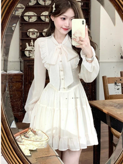 Elegant Chiffon Short Dresses for Women Flare Sleeves Ruffles A-line Birthday Party Dress Korean Fashion One Piece Vestido New
