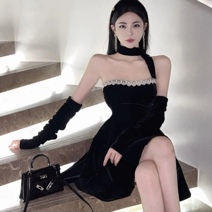 French Vintage Strapless Mini Dresses Women Lace Patchwork A-line Evening Party Dress Korean Fashion Y2K Mini Vestidos Mujer