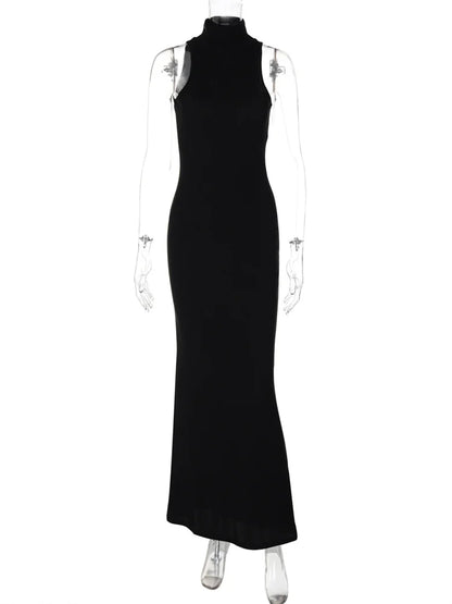 Black Turtleneck Slim Maxi Dress For Women High Waist Solid Slim Summer Patchwork Elegant Party Dress Women’s Long Dress