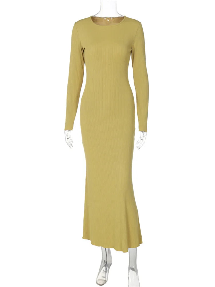 Fashion Autumn Slim Maxi Dress For Women High Waist Patchwork Ribbed Elegant Party Dress Ladies Solid Long Dress Clothes