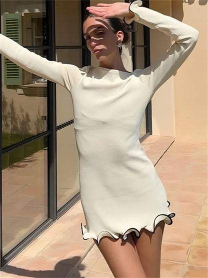 Ruffled Autumn Fashion Mini Dress Women’s Slim Long Sleeve Patchwork Elegant  Party Dress Casual Female Mini Dress New
