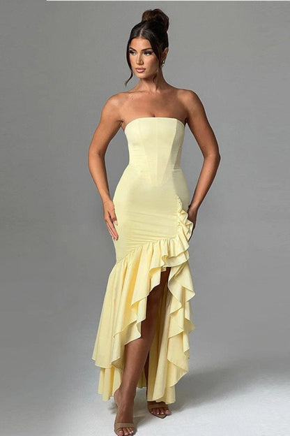 Strapless High Slit Backless Bodycon Slim Fit Elegant Prom Dress