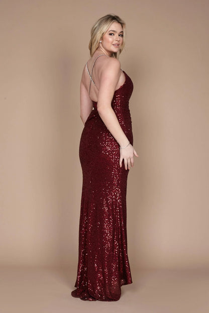 Long Formal Fitted Sequin Prom Dress