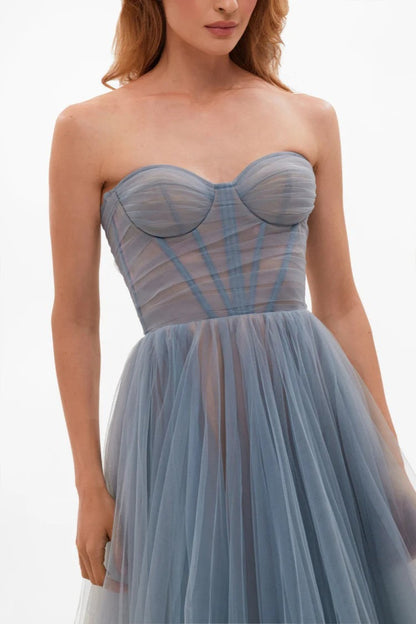 Off Shoulder Mesh Long Sleeve Prom Dress