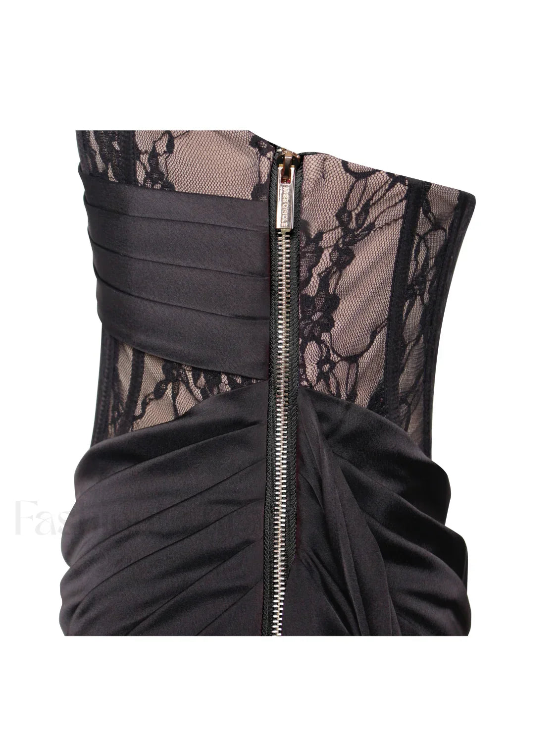 Callie Black Lace Satin Graceful Corset High Slit Gown