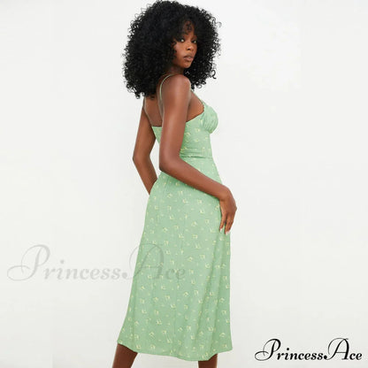 Daisy Printed Puff Sleeve High Classic Slit Smock Maxi Sundress - White