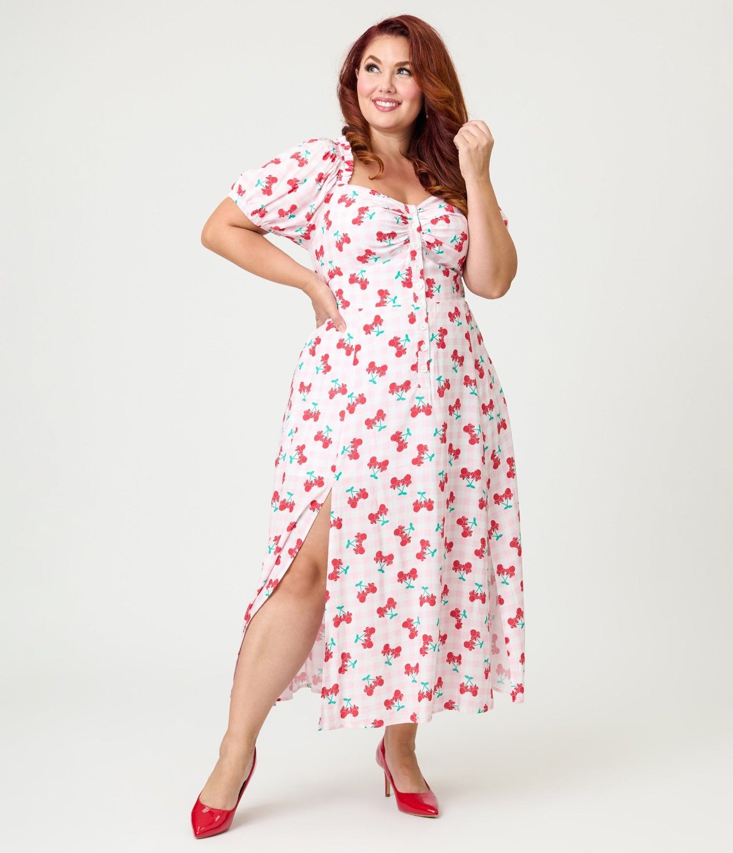 Disney Mickey & Friends Collection by Unique Vintage Plus Size Pink & Minnie Cherries Midi Dress