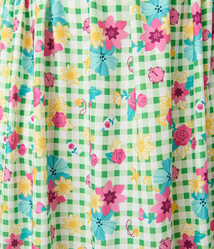 Disney Princess Collection by Unique Vintage Plus Size Green Gingham Tiered Midi Skirt
