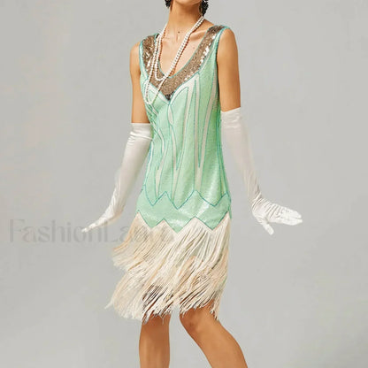 For Women 2024 1920s O-neck Sleeveless Tassel Shinny Glitter Sequin Club Party Vestidos Prom Dress