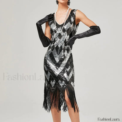 For Women 2024 1920s O-neck Sleeveless Tassel Shinny Glitter Sequin Club Party Vestidos Prom Dress