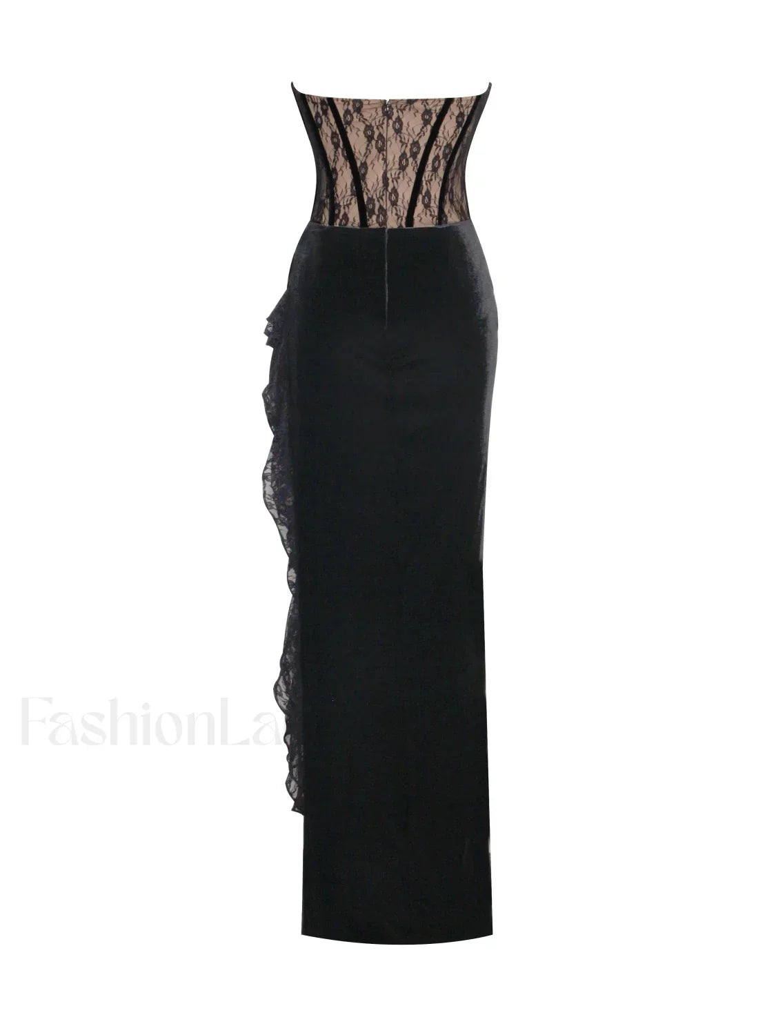 Gaia Black Lace Velvet Graceful Corset Side Slit Dress