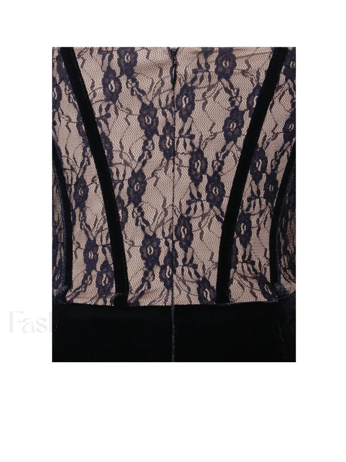 Gaia Black Lace Velvet Graceful Corset Side Slit Dress