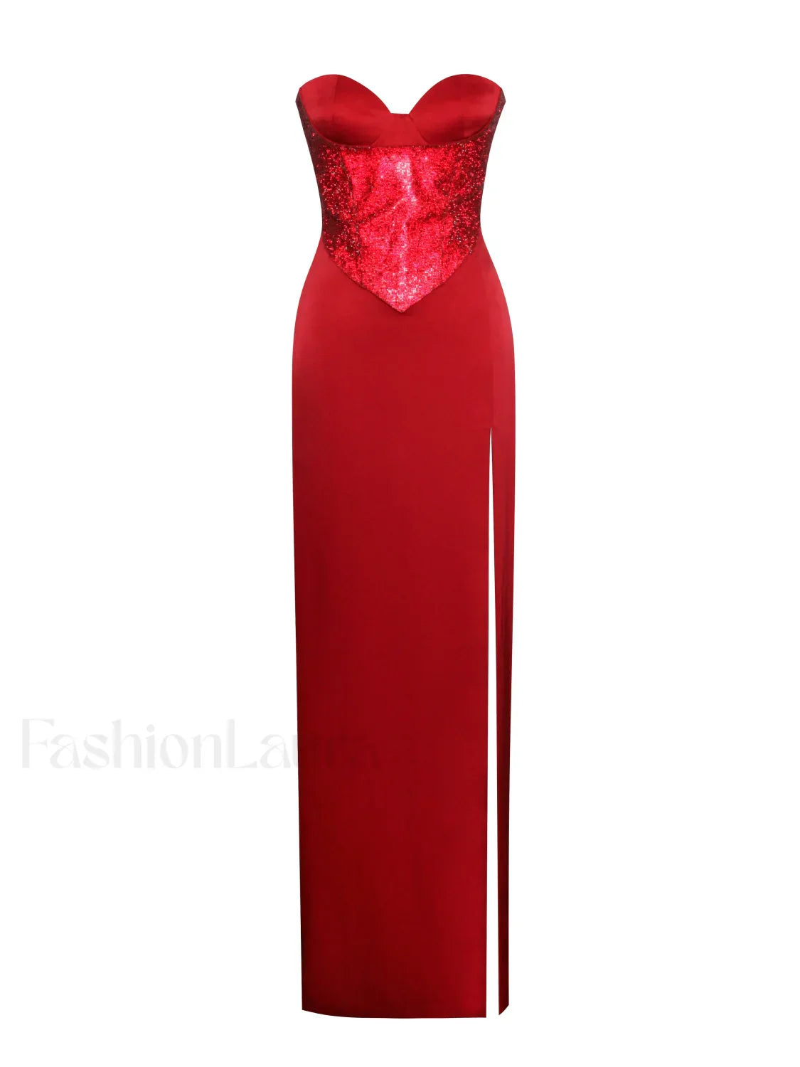 Kadesha Red Crystal High Graceful Slit Satin Corset Gown