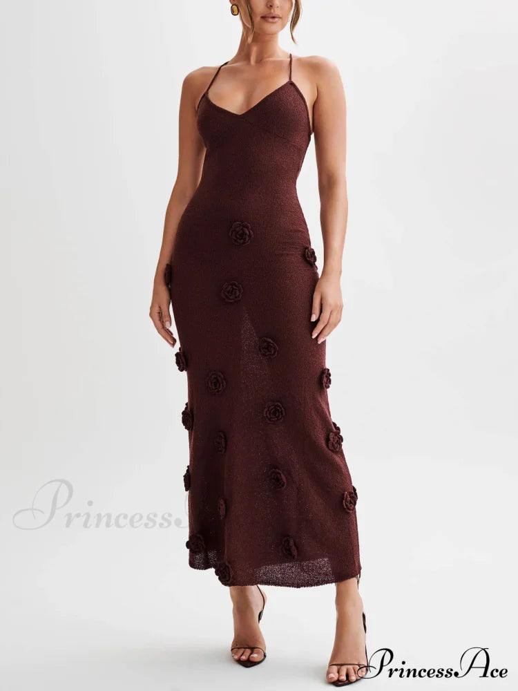 Knitted Floral Stylish Midi Dress