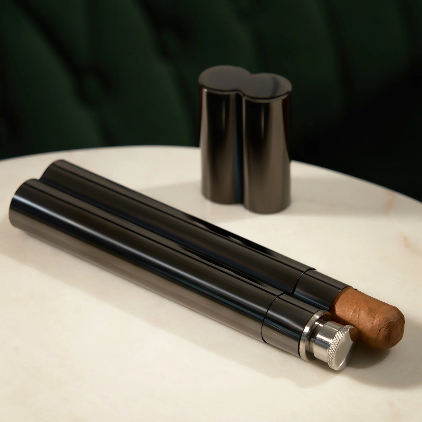 Gunmetal Cigar Holder and Flask